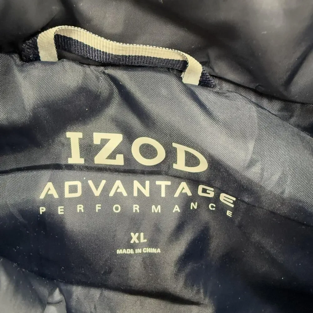 Izod Puffer Vest‎ Mens XL Blue Burgundy Colorblock Quilted Full Zip Lightweight